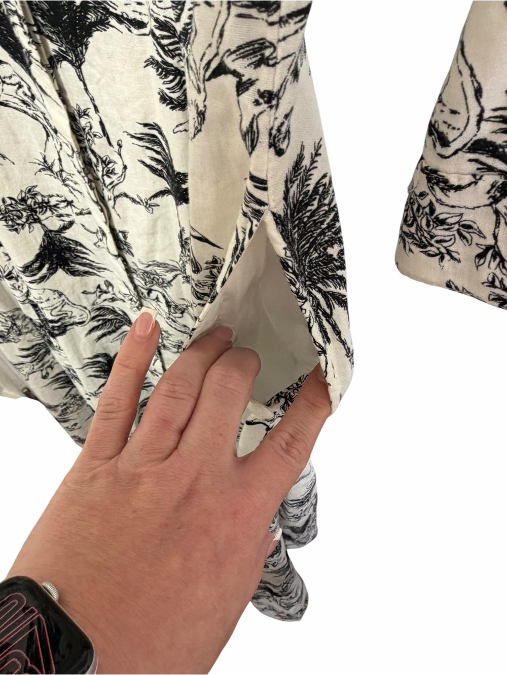 Joie Linen Blend Tropical Toile Shirt Dress XS Ivory Black Pockets Button Snap - Picture 7 of 12